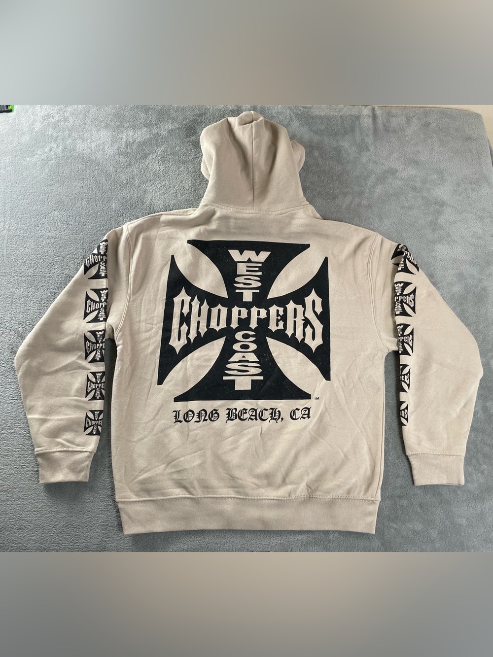 West Coast Choppers Authentic Cross Y2K Style Tan Hoodie Pullover Sweatshirt L